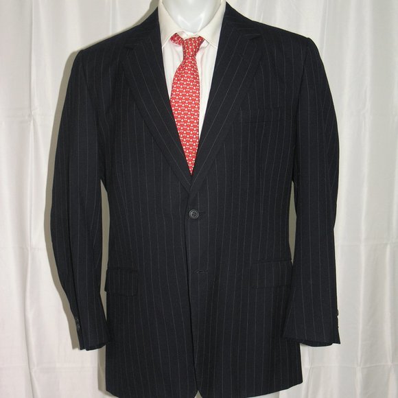 Norton & Sons Savile Row Navy Stripe Bespoke Two Button Suit Jacket 42L - Picture 2 of 10